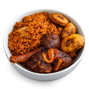 Grilled Chicken Jollof Rice with Plantain