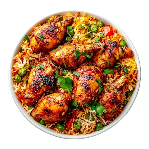 delicious-chicken-biryani-bowl-transparent-background_84443-26601-removebg-preview (1) Spiced Chicken Jollof Rice Platter
